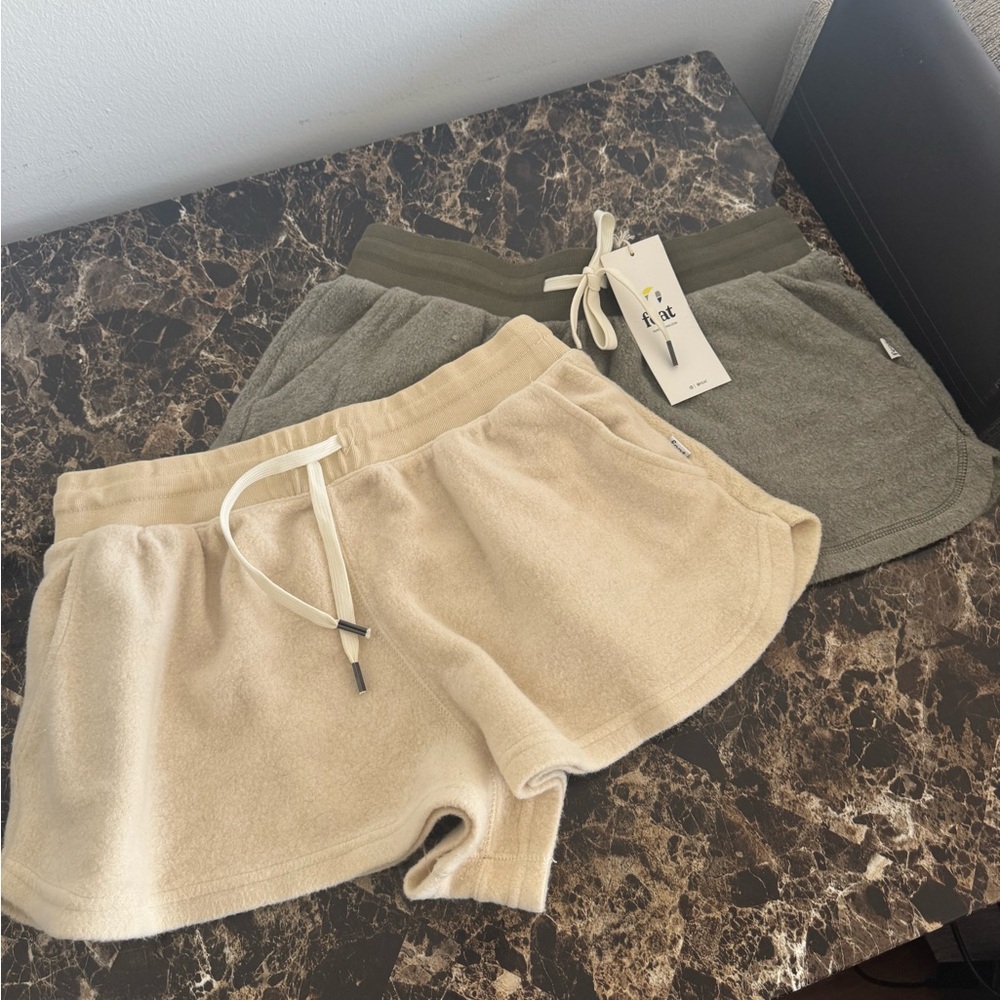 Feat - Women's Fleece Athletic Shorts - Beige and Olive